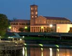 St John Church across Bayou Plaquemine nighttime